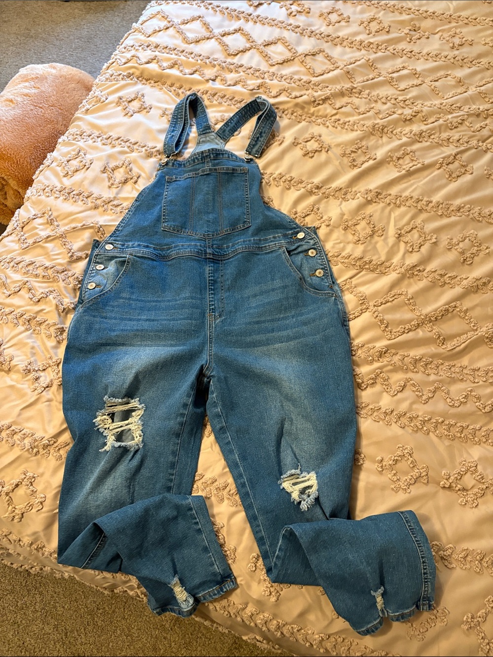Blue Distressed Denim Women's Overalls